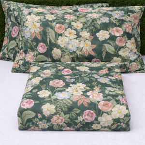 King Size Dark Green Floral Bedsheet <b>Set</b> Soft Cotton Printed <b>Bedding</b> <b>Set</b> Pillow Covers Lightweight & Breathable Premium Bedroom - Product Image 1