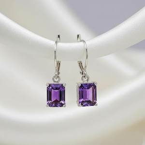 Pendientes de Amatista con Corte Esmeralda, Rectangulares Azules, Piedra de Nacimiento de Febrero, Joyería Elegante con Gemas, Regalo para Mamá - Product Image 1