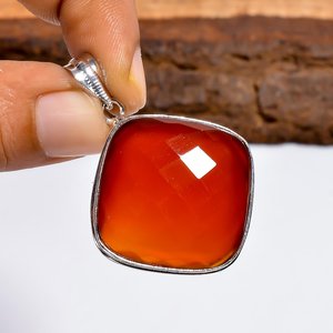Collier pendentif en cornaline, argent sterling 925, pierre précieuse taille coussin, bijoux faits main, cadeau pour femme - Product Image 6