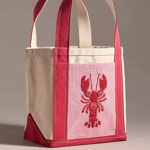 KANT K PVT LTD Mini Canvas Tote <b>Bag</b> Cute Embroidery Women Small Handbag Summer Casual Zipper Closure Beach <b>Bag</b> - Product Image 1