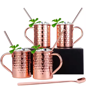 Mug en cuivre martelé personnalisé 400ml/450ml en acier inoxydable, vente en gros, avec poignée, fabriqué en Inde - Product Image 6