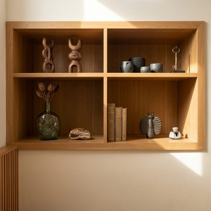 Estante Flotante de Pared con 4 Compartimentos, Chapa de Madera Natural, Librería Abierta, Mueble de Almacenamiento para Dormitorio o Sala de Estar - Product Image 5