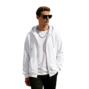 Sudadera con Capucha para Hombre, Color Crema, con Cierre, Estilo Casual, de Felpa, Corte Regular, Color Sólido, para Otoño - Product Image 4