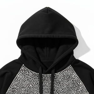 Sweat à capuche décontracté pour homme en coton 100% uni, avec strass brillants, style streetwear d'hiver, respirant - Product Image 4
