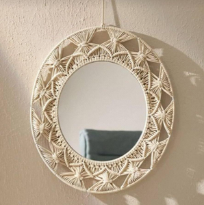 <b>White</b> Macrame Wall <b>Mirror</b> Round Decorative Hanging <b>Mirror</b> Handmade Accent <b>Mirror</b> for Living Room Bedroom - Product Image 1