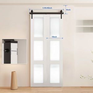 40\" Bi-Folding Barn Door Hardware Kit Smooth & Quietly Sliding J Shape Roller [Black Track] [Doors Not Included] - Product Image 1