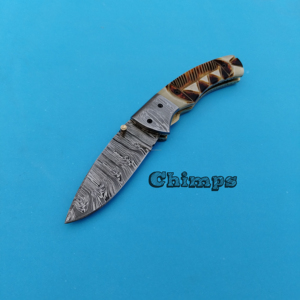 Handmade Multi-Use Damascus Steel Folding Pocket Camping Tactical Hunting <b>Knife</b> Burnt Camel <b>Bone</b> <b>Handle</b> Industrial Grade 3-Year - Product Image 3