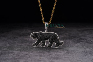 Colgante Pantera Negra de Plata 925 con Diamante Redondo Cultivado en Laboratorio, Amuleto de Lujo Unisex para Fiestas - Product Image 5