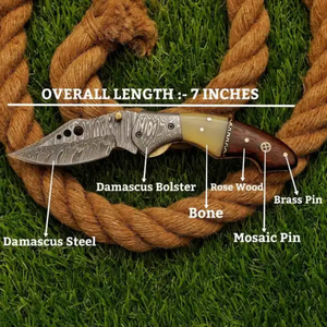 มีดพับเหล็กดามัสกัสพรีเมียม LEGACY BLADES ด้ามไม้คมกริบ สำหรับพกพา ใช้ในชีวิตประจำวัน ล่าสัตว์ ตั้งแคมป์ ขายส่ง - Product Image 5