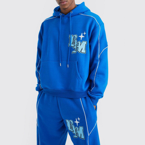 Conjunto de Sudadera con Capucha Azul Marino para Hombre, Corte Holgado, Forro Polar, Estampado de Letras, Chándal Informal con Bolsillo, Ropa de Otoño - Product Image 4