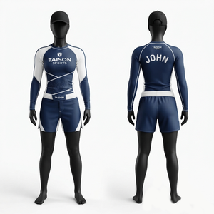 Premium Men Mixed Martial Arts Rash Guard 260 GSM Polyester/Cotton Long Sleeve <b>Navy</b> White Quick Dry Breathable Custom Printed - Product Image 1