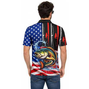 American Flag Bass Fishing Polo <b>Shirt</b> <b>Men</b> Quick Dry UPF 50 <b>Printed</b> Polyester Outdoor Wear - Product Image 5