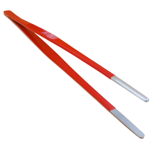 Pince de chef rouge en acier inoxydable à pointe droite argentée, pour la mise en assiette et le service, idéale pour les chefs. - Product Image 1