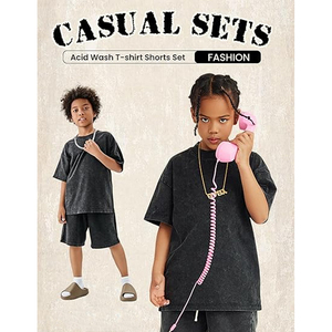 Men's Summer Streetwear Acid Wash Cotton T-Shirt Shorts Set Custom Heat Transfer Printing Breathable Knitted Two-Piece Outfit - Product Image 2