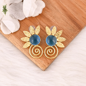 <b>Blue</b> Hydro Gemstone Brass <b>Stud</b> <b>Earrings</b> Gold Plated Handmade Jewelry for Women Wholesale Lot 10 Pairs - Product Image 2