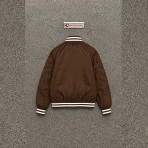 WHOLESALE BROWN VARSITY BOMBER <b>JACKET</b> <b>MEN</b> HORN BUTTON CASUAL STREETWEAR <b>LIGHTWEIGHT</b> FASHION OUTERWEAR CUSTOMIZED Polyester - Product Image 6