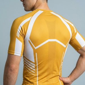 Men's Quick Dry Compression Sport Shirt Short Sleeve Geometric Pattern Gradient Color Slim Fit O-Neck Workout Top - Product Image 4