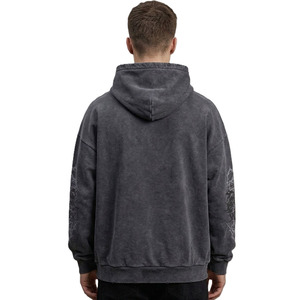 Sudadera con capucha vintage para hombre, de algodón y forro polar, con estampado gráfico en la manga, estilo urbano, jersey negro, fabricación a granel - Product Image 4