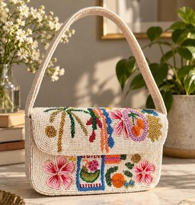 Sac à bandoulière bohème coloré à perles géométriques avec fermeture éclair et sangle unique pour femme – Collection été - Product Image 1