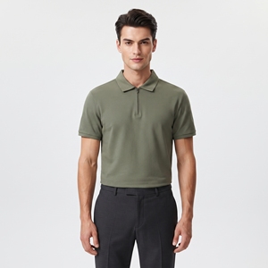 Chemise décontractée à manches courtes en jersey 100 % coton de haute qualité, brodée, séchage rapide, avec fermeture éclair, service OEM, personnalisation sur le devant - Product Image 1