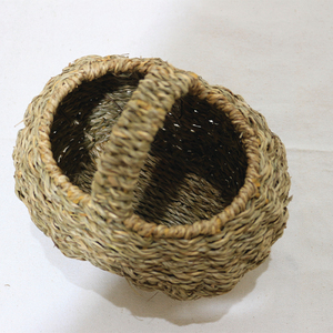 Panier de rangement rond en jonc de mer naturel tressé à la main, porte-fleurs robuste avec poignée supérieure tressée - Product Image 6