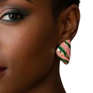 Pendientes de Oro de 14K con Estampado Animal Rosa y Verde, Joyería de Moda para Mujer, Pendientes Elegantes con Patrón, Accesorio de Regalo para Fiestas - Product Image 4