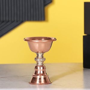 Lampe à beurre en cuivre pur, lampe à huile traditionnelle pour la décoration spirituelle des temples Puja - Product Image 5