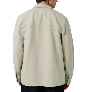 Mid Sage Green Jersey Twill Popper Shacket <b>Mens</b> <b>Long</b> Sleeve Casual Shirt <b>Jacket</b> With Double Chest Pockets Snap Button Front - Product Image 2