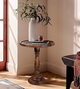Wooden Coffee <b>Table</b> End <b>Table</b> with Single Pillar,<b>Small</b> <b>Table</b>,Night Stand,Side <b>Table</b>,Bedside <b>Table</b>,Living Room Side <b>Table</b> - Product Image 2