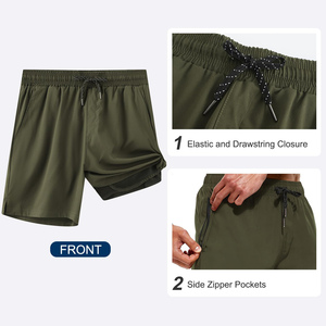 <b>Men's</b> Solid Green Quick Dry Board Shorts With Drawstring Waist And Pockets Casual Swimwear Short Length For Sale - Product Image 4
