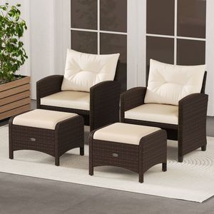 Set di 2 Pouf da Esterno in Vimini PE con Cuscini Rimovibili - Product Image 3