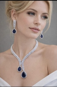 Colgante nupcial de circonita azul, chapado en plata, elegante collar de boda, regalo de cumpleaños para mujer - Product Image 2