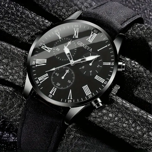 6320 3 Pcs/ Set <b>Black</b> Mens Quartz <b>Watch</b> & 2pcs Bracelet Fashion Men <b>Watch</b> Set Gift - Product Image 2