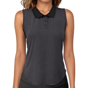 Women's Casual Sleeveless Golf Shirt Black Turn Down Collar Knitted Breathable Jersey Fabric Custom Logo Half <b>Zip</b> <b>up</b> with OEM - Product Image 1