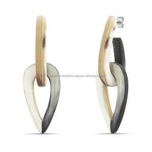 Artisanat naturel forme ronde corne de buffle boucles d'oreilles bijoux de mode avec aspect acier-vente en gros en gros - Product Image 4