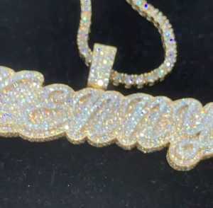 Pendentif Lettre Cursive Iced Out en Argent S925 avec Moissanite, Personnalisable avec Nom, Style Tennis Chain Hip Hop - Product Image 4