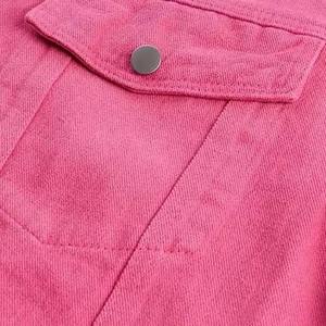 Pink Denim Jacket Unisex Casual <b>Turn</b>-Down Collar <b>Button</b> Closure Solid Color Autumn Season Regular Fit Loose Style - Product Image 4