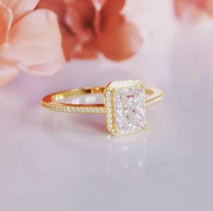 Yellow Gold Plated Sterling <b>Silver</b> Radiant Cut Moissanite Luxury Engagement Bridal Anniversary <b>Ring</b> - Product Image 4