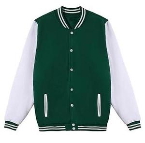 <b>Men's</b> Green <b>White</b> Varsity <b>Jacket</b> Preppy Style Regular Fit Button Closure Solid Color Polyester Cotton Autumn Wear - Product Image 2