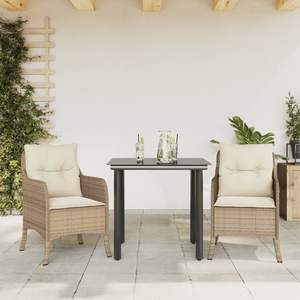 Conjunto de Comedor para Jardín D0100H5L6G2 de 2 Plazas, Ratán Sintético PE Beige, Diseño Contemporáneo, Fundas Extraíbles - Product Image 3