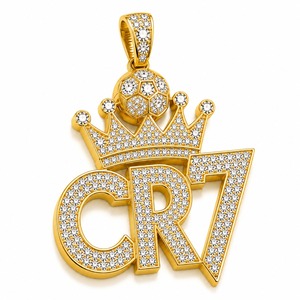 Pendentif Couronne de Football Personnalisé Sertie de Diamants, Or Jaune 18K, Diamants de Laboratoire, Fabricant de Colliers Sportifs - Product Image 4