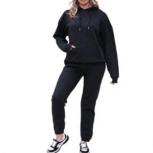 Sudadera con capucha y pantalones de talla grande para mujer, chándal informal holgado de algodón de longitud completa para otoño - Product Image 5
