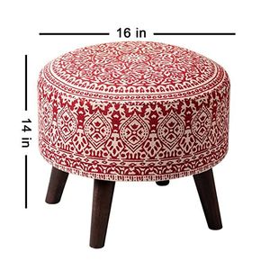 Solid Wooden Round Ottoman Stool for Living Room Modern Style Handmade Durable Upholstered Foot Rest <b>Bench</b> Luxury Home Furniture - Product Image 4