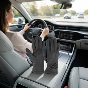 <b>Women</b> Gray Sheep Leather Wrist Length Driving Gloves With Bow Sweet Style Unlined <b>Thermal</b> For Winter Casual Daily Use - Product Image 6