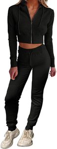 Red Knitted <b>Crop</b> Top With Matching Pants Set Turtleneck <b>Long</b> <b>Sleeve</b> Solid Color Casual Outfit For Women All Seasons - Product Image 4