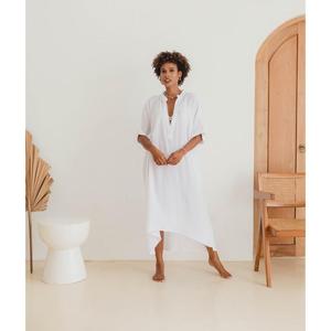 Elegant White Cotton Kaftan <b>Dress</b> For Women Loose Fit Beach Cover Up Casual Summer Maxi <b>Dress</b> - Product Image 1