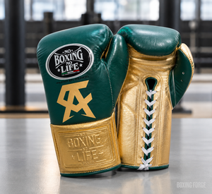 No Boxing No Life Leather Boxing Gloves Green Gold Lace-Up Customized Color Lightweight Breathable Made Pakistan Adult Training - Product Image 5