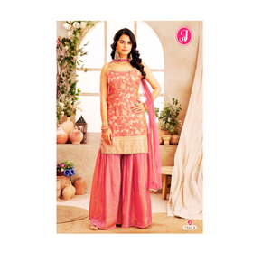 Nouvelle collection Designer lançant un costume Banarsi 3 pièces prêt à l'emploi Kurti-Plazzo Dupatta coton longueur au sol vêtements de fête modernes - Product Image 4