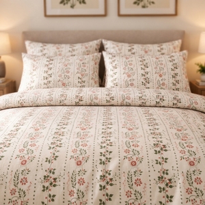 Drap plat en coton imprimé floral classique, couleur terre cuite, 100% coton, T 180 - Product Image 3