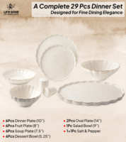 Service de table de luxe 29 pièces en porcelaine fine avec motif élégant de branches d'arbre et bordures dorées